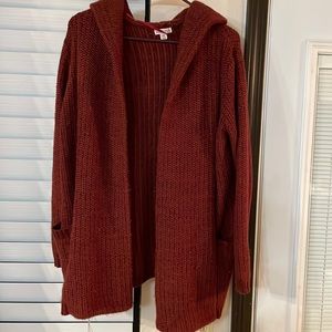 Red, hooded sweater. Size S. Brand Merona. Worn twice. Like new.